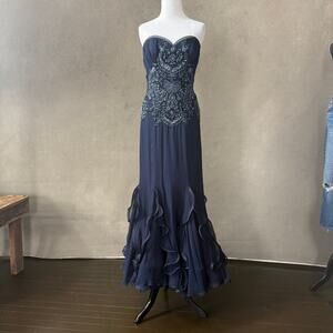 Alex Teih Couture Hand Beaded Navy Strapless Gown Size 12 — Retail $3K+